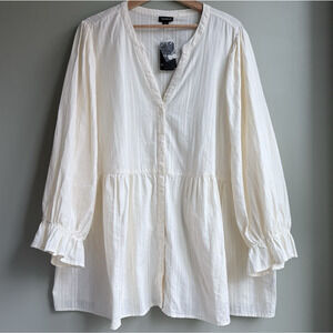 New TORRID Cotton Babydoll Button Front V-neck Blouse Blouson Sleeves Cream 3X